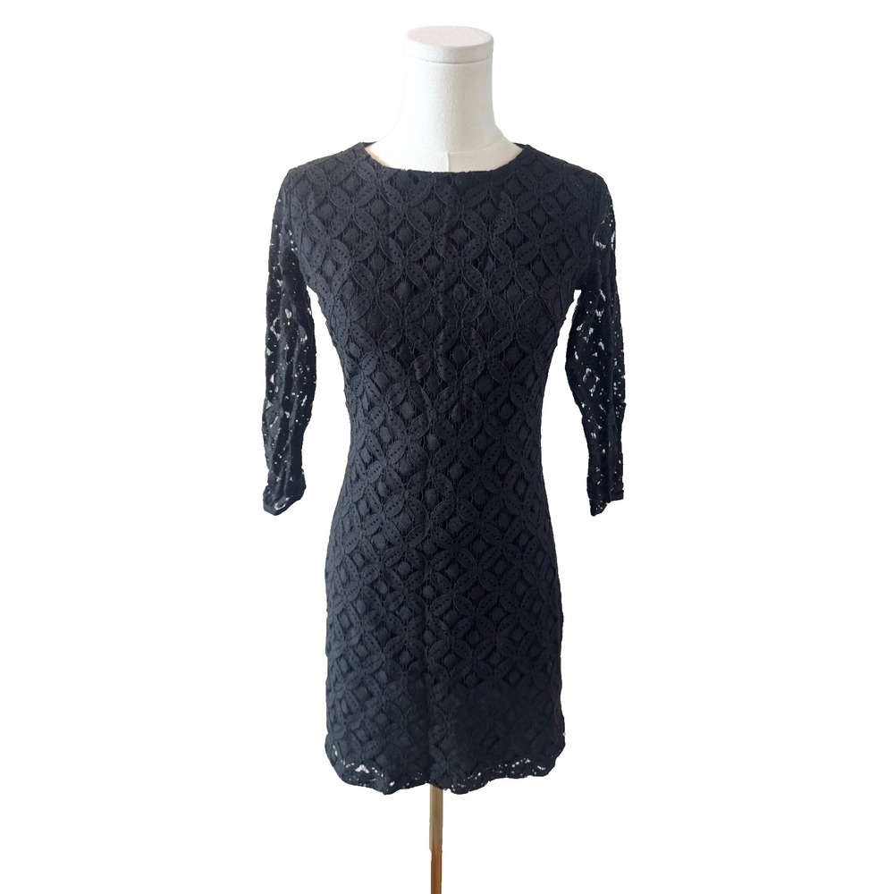 Amanda Uprichard Women Black Crochet Mini Office Professional Classic Dress Sz S
